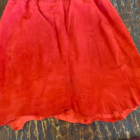 Designer Sample 3pc RED Suede LEATHER Ragged Edge TOP SKIRT &BLACK Snake BELT ~M - Picture 11 of 14